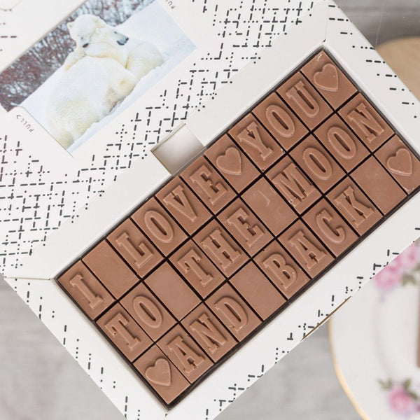 I Love You To The Moon And Back - Gifts > Romantic > Chocolate > Personalised Chocolate > Chocolate Card Morse Toad