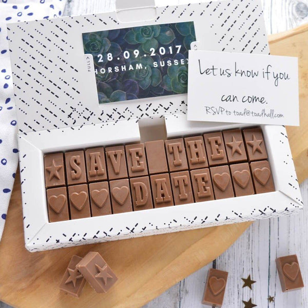 Chocolate Save The Date - Gifts > Save The Date > Chocolate > Personalised Chocolate > Chocolate Card Morse Toad
