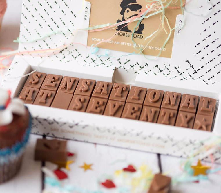 Chocolate 70th Birthday Gift - Gifts > 70th Birthday > Chocolate > Personalised Chocolate > Birthday > Chocolate Card Morse Toad